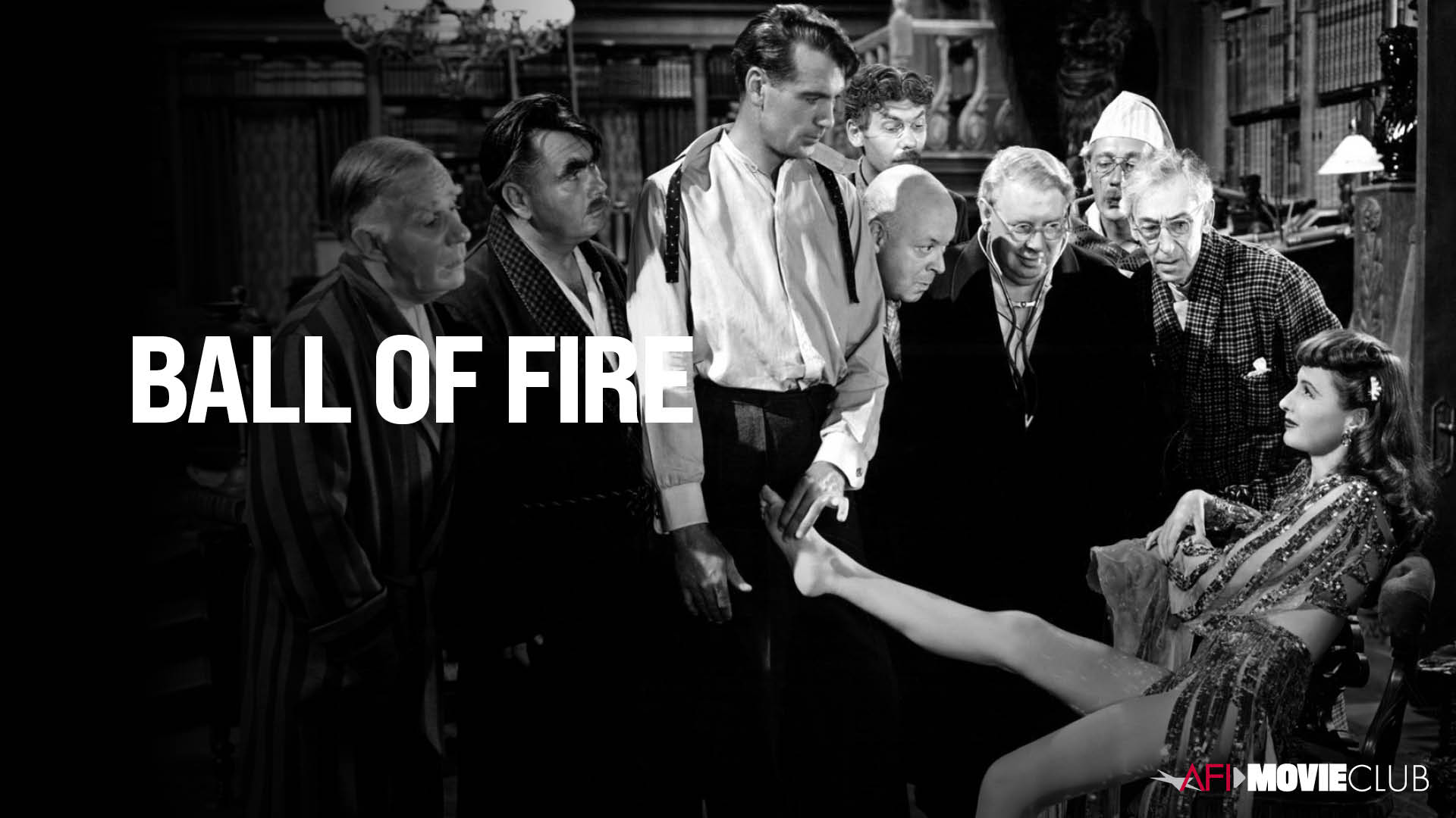 Ball of Fire Film Still - Gary Cooper, Barbara Stanwyck, Richard Haydn, Oskar Homolka, Leonid Kinskey, Tully Marshall, Aubrey Mather, S.Z. Sakall, and Henry Travers