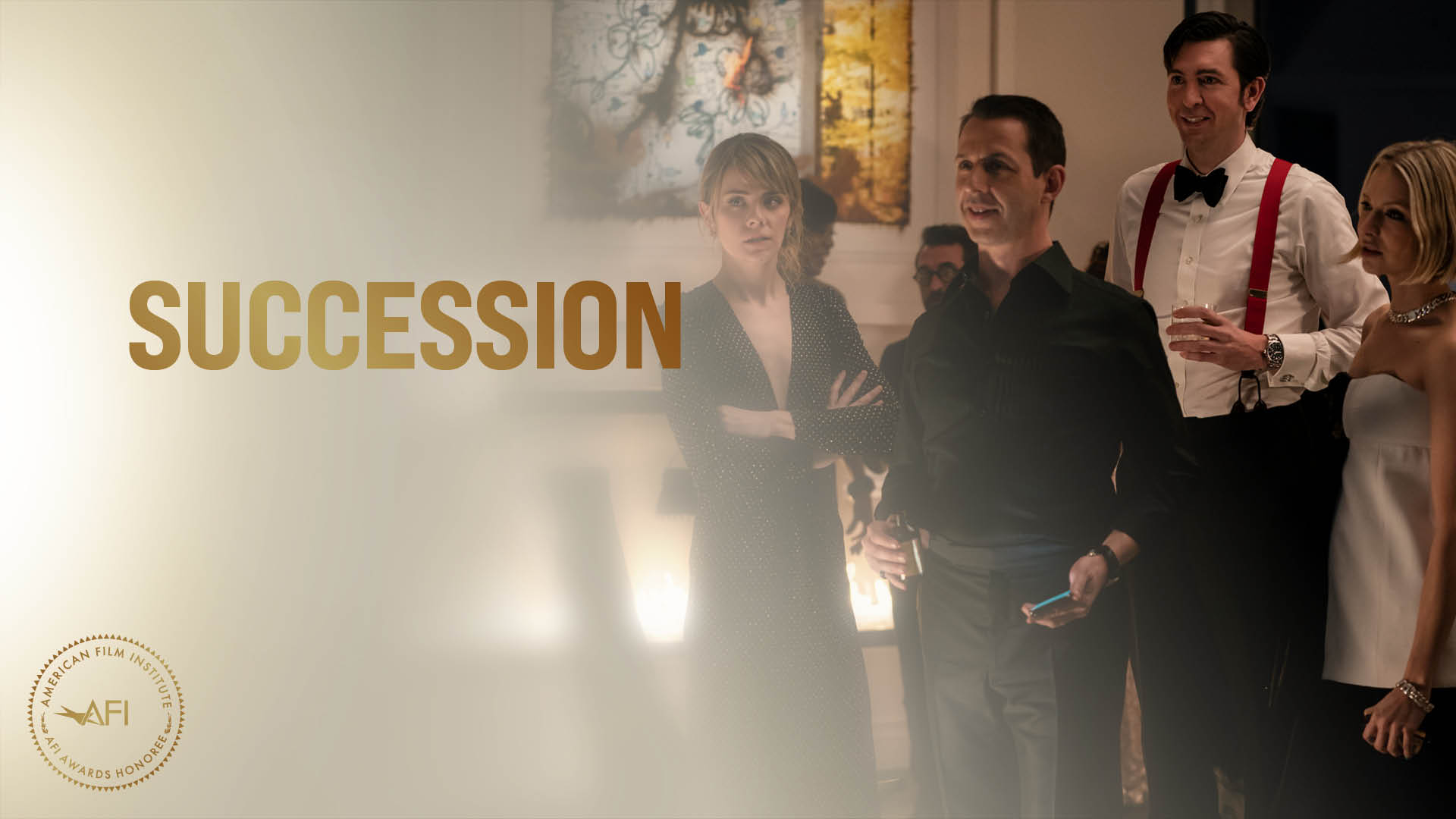 Succession Film Still - Dasha Nekrasova, Jeremy Strong, Nicholas Braun, and Sarah Snook