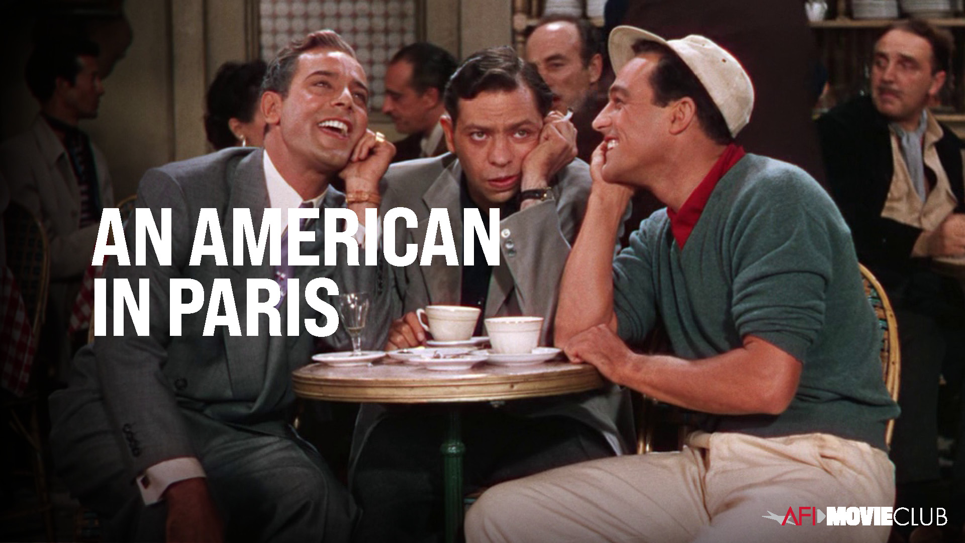An American in Paris Film Still - Gene Kelly, Benny Carter, Gino Corrado, Paul Cristo, Georges Guétary, Oscar Levant, and Waclaw Rekwart