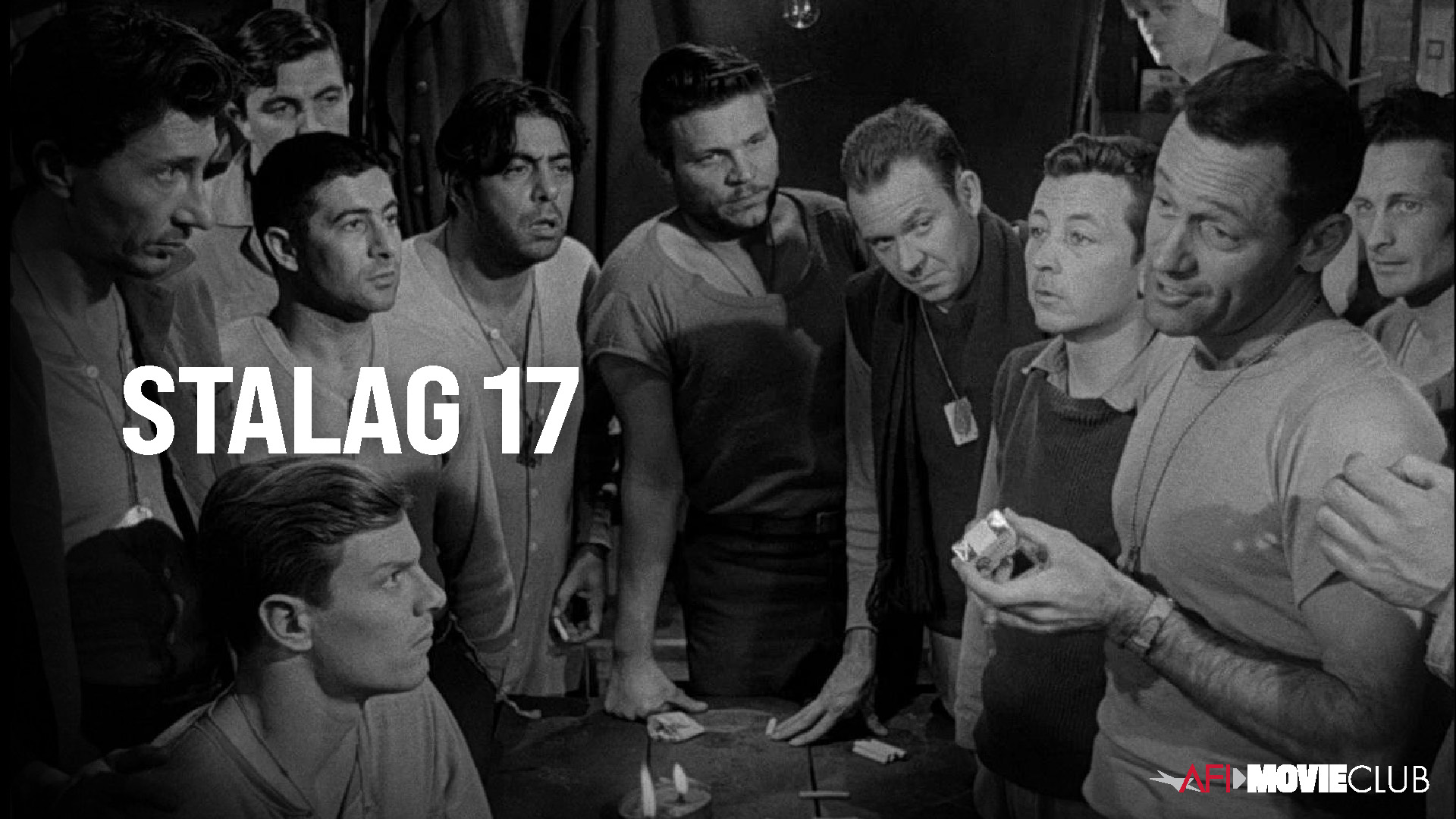 Stalag 17 Film Still - William Holden, Neville Brand, Richard Erdman, Peter Graves, Harvey Lembeck, Gil Stratton, Robert Strauss, and Edmund Trzcinski