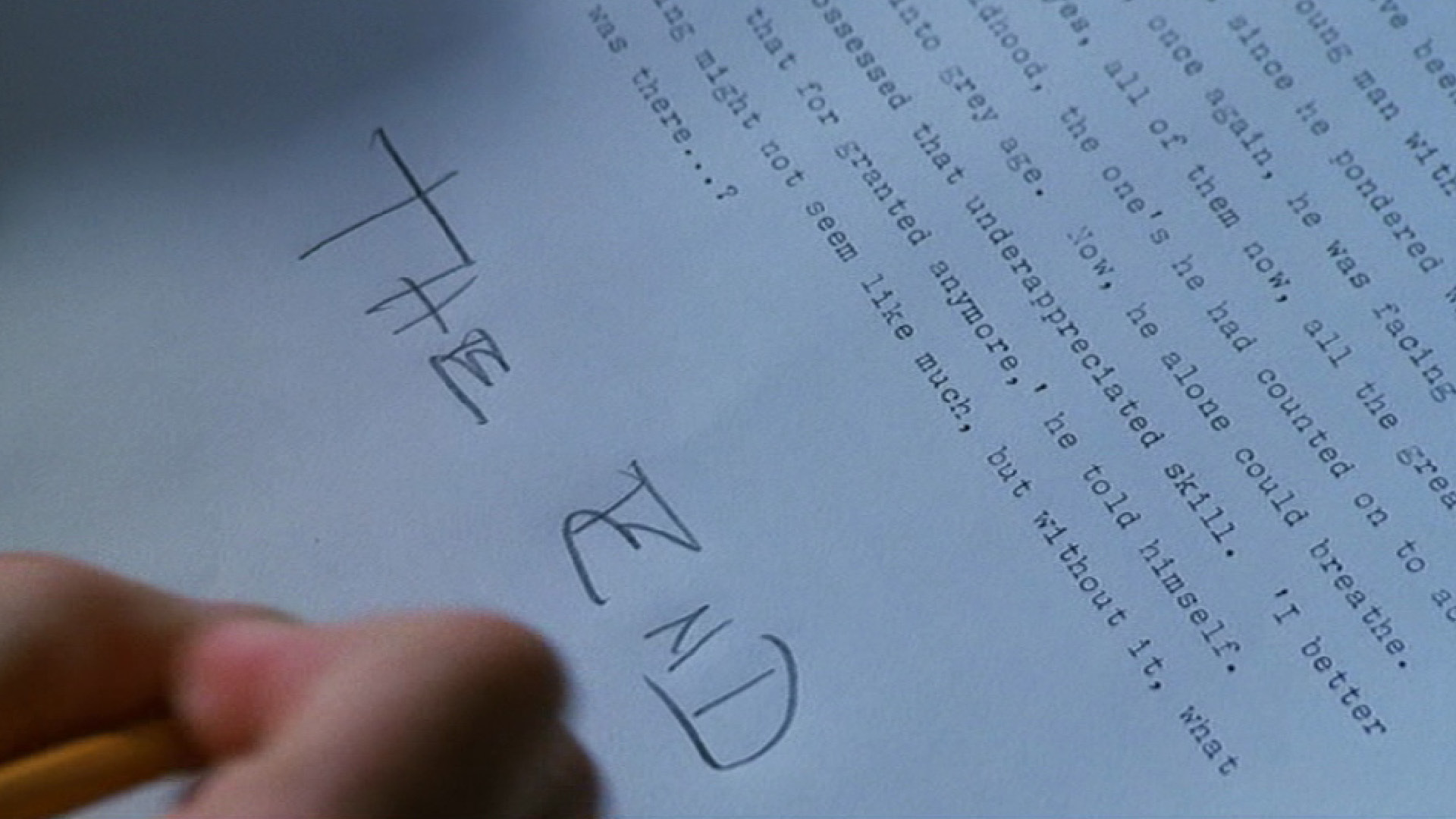 Misery Film Still - "The End" written on a piece of paper