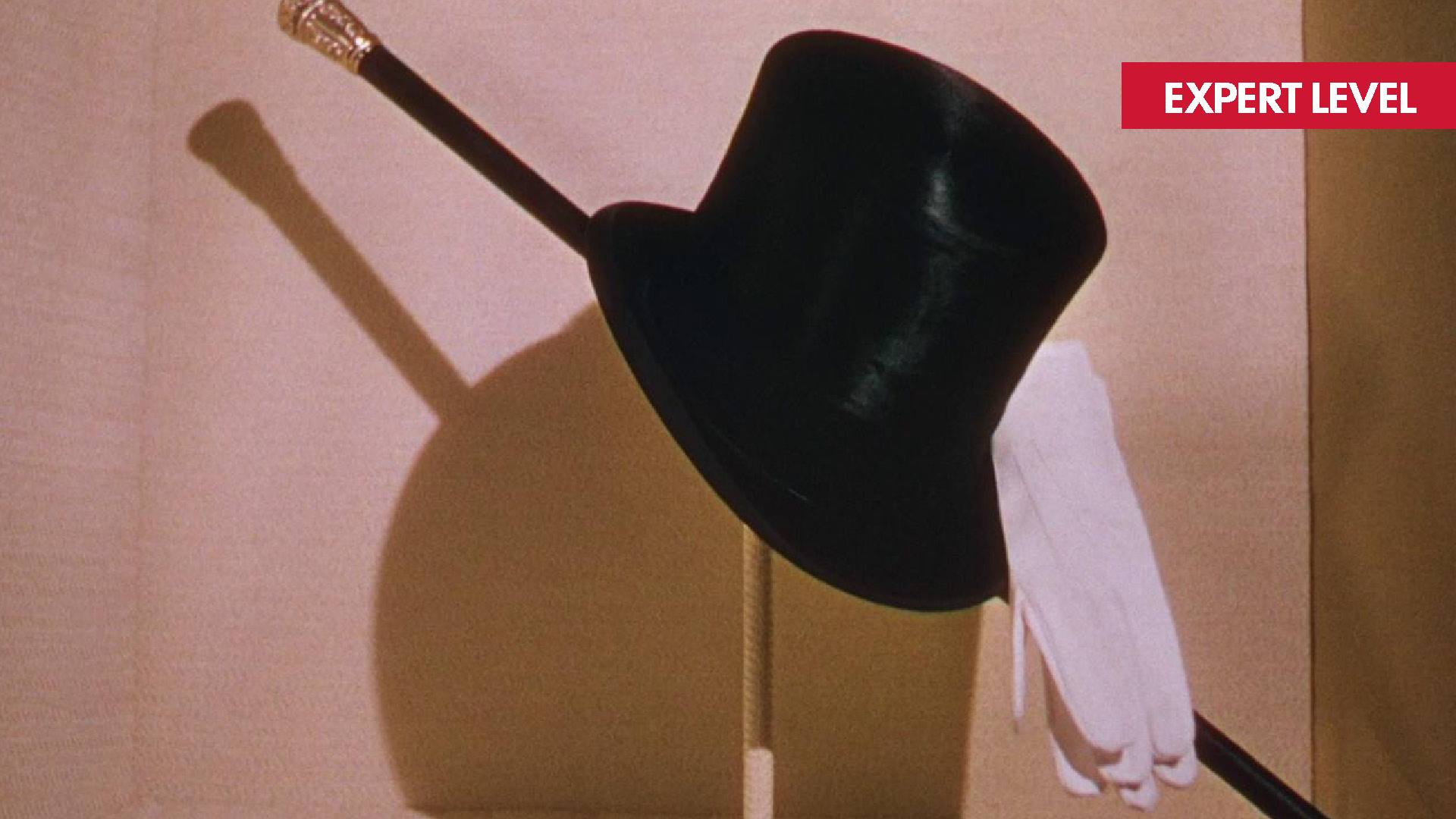 THE BAND WAGON film still of a walking cane, black top hat, and white gloves