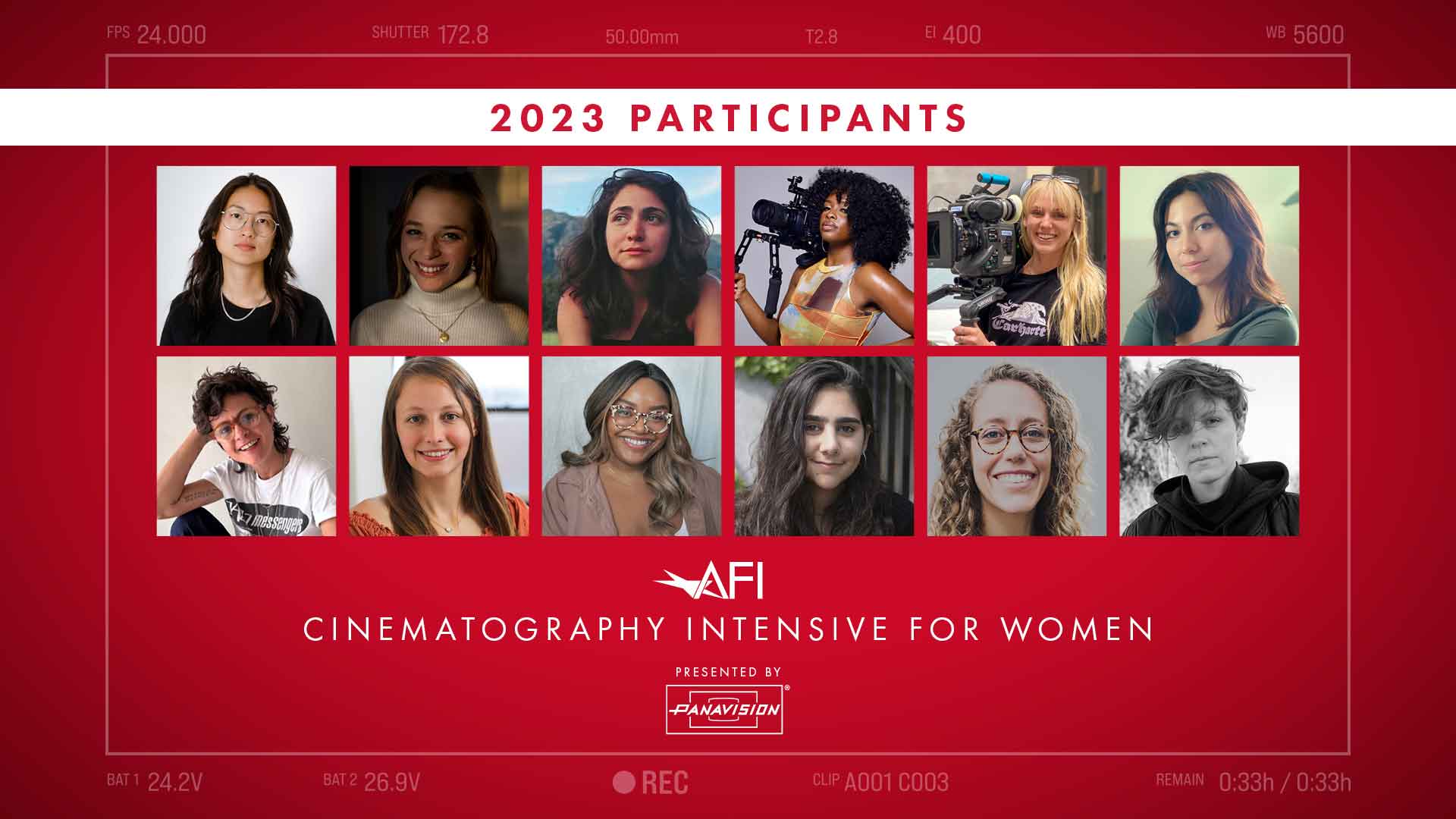 A collage image of 12 participants named to the 2023 edition of AFI's Cinematography Workshop for Women