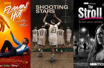 Images of three of the films/tv shows selected for "What to Watch June 2023 AFI Alumni Projects" - Flamin' Hot, Shooting Stars, The Stroll