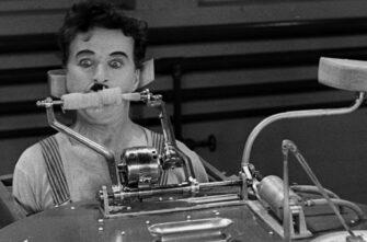 MODERN TIMES film still of Charlie Chaplin