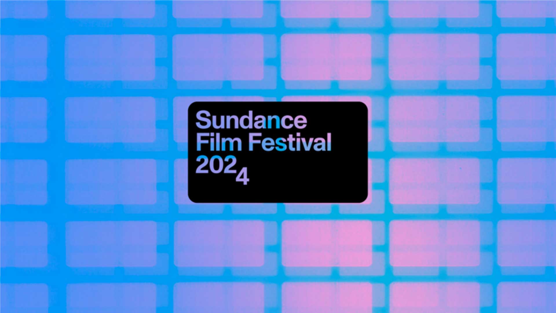 Sundance Film Festival 2024 Logo in black and white - centered over a turquoise and pink grid background