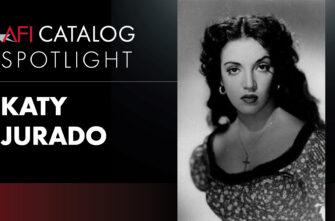 On the right side, there is text that reads "AFI Catalog Spotlight Katy Jurado." On the left side is an image of Katy Jurado from a promotional picture of the film San Antone (1953)
