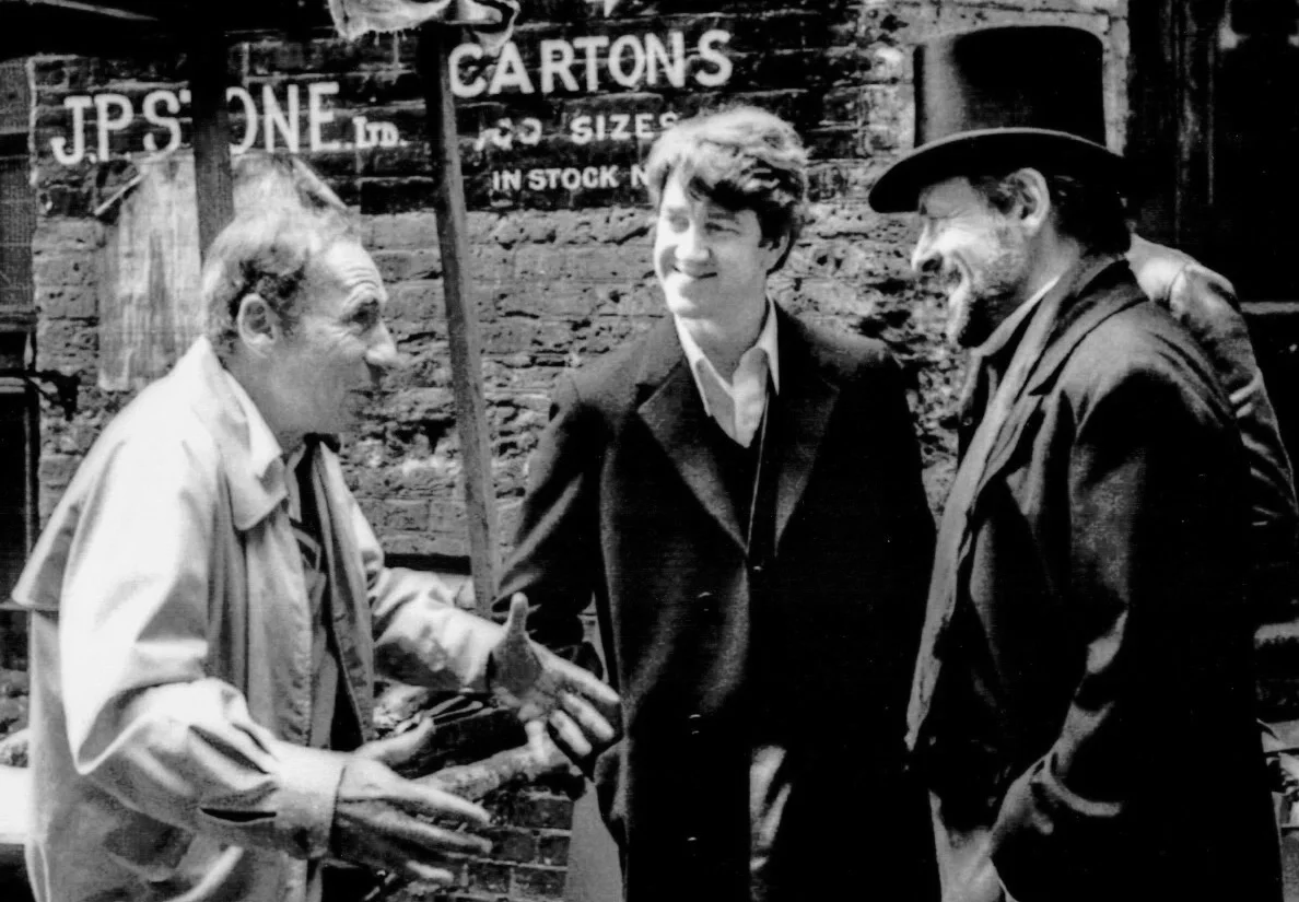 Spotlight-0626-11v2 Mel Brooks, David Lynch and Anthony Hopkins on the set of THE ELEPHANT MAN. Behind-the-scenes production still, Brooksfilms.
